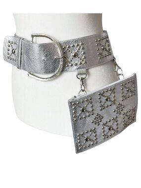 Hippie Ink Y2K Silver Leather Wide Studded Belt Bag Size M Made In Mexico